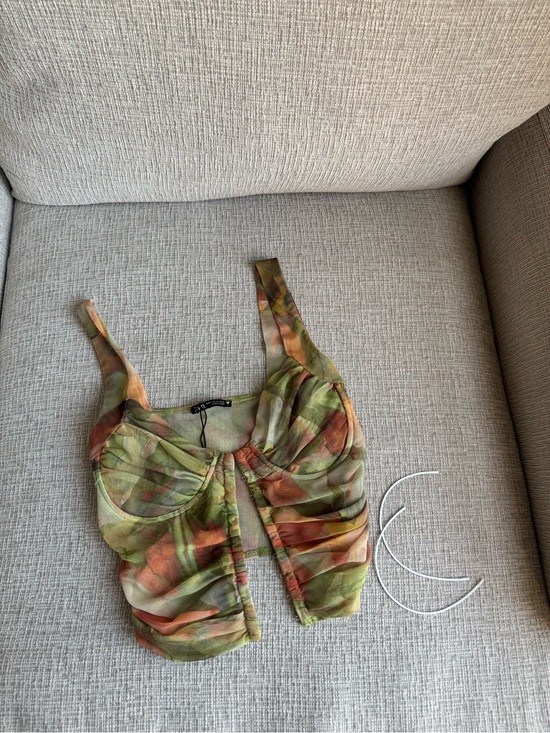Zara Tops - Zara Olive Green Multi Ruched Crop Tank